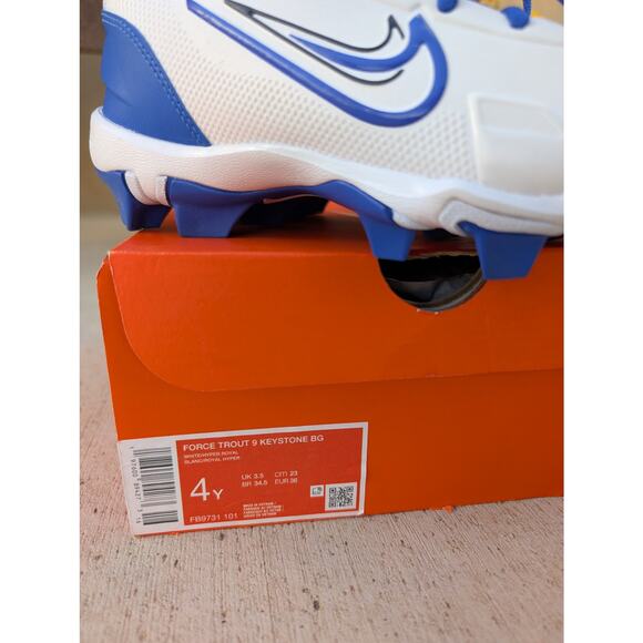 NWT Nike Kids' Force Trout 9 Keystone RM Cleats Sz 4Y baseball softball Wht blue - Picture 6 of 7